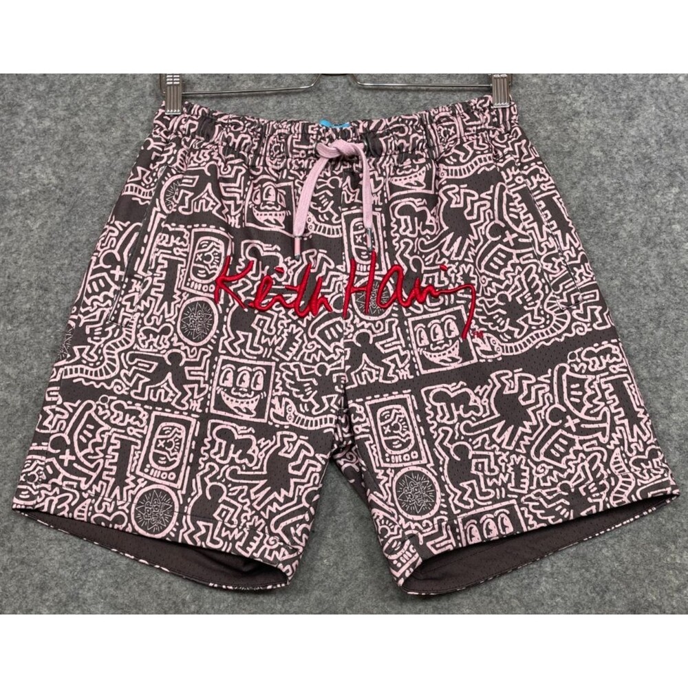 Keith Haring Shoe Palace Shorts Mens M Brown Pink Mesh Pop Art Streetwear Gym